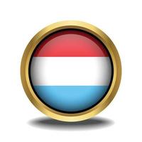 Luxembourg Flag circle shape button glass in frame golden vector