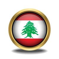 Lebanon Flag circle shape button glass in frame golden vector