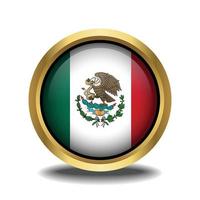 Mexico Flag circle shape button glass in frame golden vector