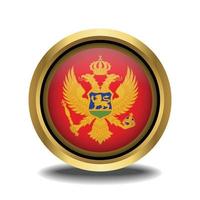 Montenegro Flag circle shape button glass in frame golden vector