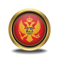 Montenegro Flag circle shape button glass in frame golden vector