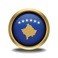 Kosovo Flag circle shape button glass in frame golden vector