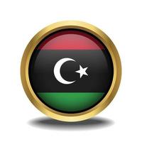 Kingdom of Libya Flag circle shape button glass in frame golden vector