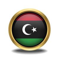 Kingdom of Libya Flag circle shape button glass in frame golden vector