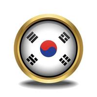 South Korea Flag circle shape button glass in frame golden vector