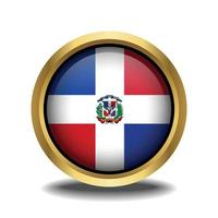 Dominican Republic Flag circle shape button glass in frame golden vector