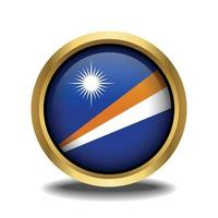 Marshall Islands Flag circle shape button glass in frame golden vector