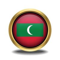 Maldives Flag circle shape button glass in frame golden vector