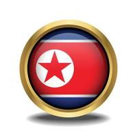 North Korea Flag circle shape button glass in frame golden vector