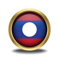 Laos Flag circle shape button glass in frame golden vector
