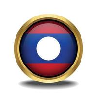 Laos Flag circle shape button glass in frame golden vector