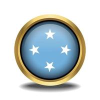 Micronesia Flag circle shape button glass in frame golden vector