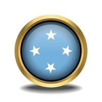 Micronesia Flag circle shape button glass in frame golden vector