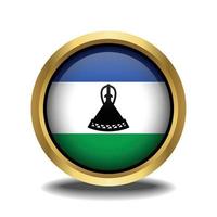 Lesotho Flag circle shape button glass in frame golden vector