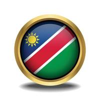 Namibia Flag circle shape button glass in frame golden vector