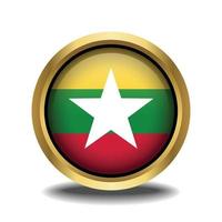 Myanmar Flag circle shape button glass in frame golden vector