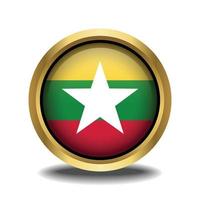 Myanmar Flag circle shape button glass in frame golden vector