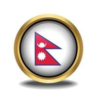 Nepal Flag circle shape button glass in frame golden vector