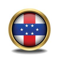 Netherlands Antilles Flag circle shape button glass in frame golden vector