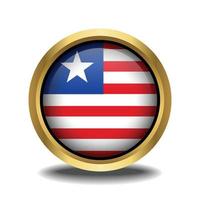 Liberia Flag circle shape button glass in frame golden vector