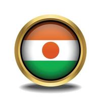 Niger Flag circle shape button glass in frame golden vector