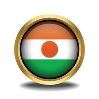 Niger Flag circle shape button glass in frame golden vector