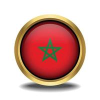 Morocco Flag circle shape button glass in frame golden vector