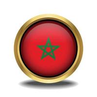 Morocco Flag circle shape button glass in frame golden vector