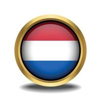 Netherlands Flag circle shape button glass in frame golden vector