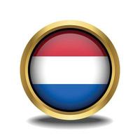 Netherlands Flag circle shape button glass in frame golden vector