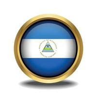 Nicaragua Flag circle shape button glass in frame golden vector