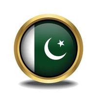 Pakistan Flag circle shape button glass in frame golden vector