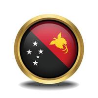 Papua New Guinea Flag circle shape button glass in frame golden vector