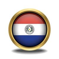 Paraguay Flag circle shape button glass in frame golden vector