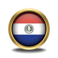 Paraguay Flag circle shape button glass in frame golden vector