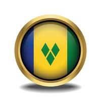 ST. Vincent Grenadines Flag circle shape button glass in frame golden vector