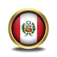 Peru Flag circle shape button glass in frame golden vector