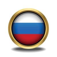 Russian Federation Flag circle shape button glass in frame golden vector