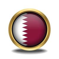 Qatar Flag circle shape button glass in frame golden vector