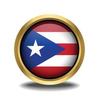 Puerto Rico Flag circle shape button glass in frame golden vector