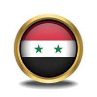 Syria Flag circle shape button glass in frame golden vector