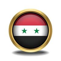 Syria Flag circle shape button glass in frame golden vector