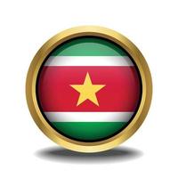 Surinam bandera circulo forma botón vaso en marco dorado vector