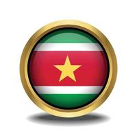 Suriname Flag circle shape button glass in frame golden vector