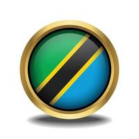 Tanzania Flag circle shape button glass in frame golden vector