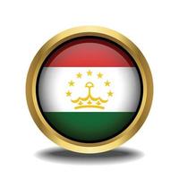 Tajikistan Flag circle shape button glass in frame golden vector