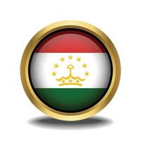 Tajikistan Flag circle shape button glass in frame golden vector