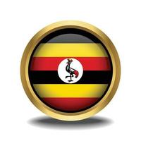 Uganda Flag circle shape button glass in frame golden vector