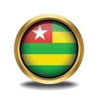 Togo Flag circle shape button glass in frame golden vector