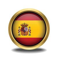 Spain Flag circle shape button glass in frame golden vector